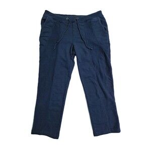 XCVI Drawstring Pants Womens Large Blue Cotton Pockets Pull On Crop